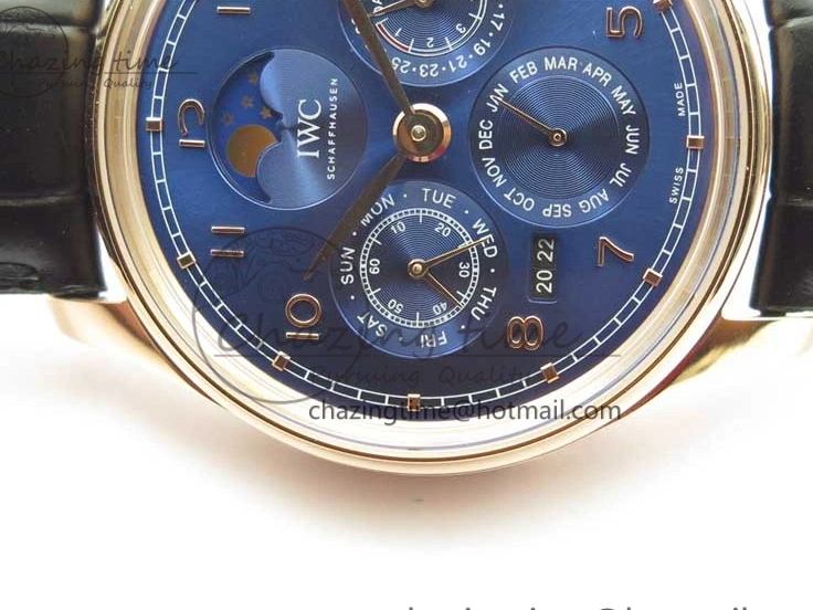 MIROTIME 0304 Premium Portugieser Perpetual Calendar IW503302 RG V9F 1:1 Best Edition Blue Dial on Black Leather Strap A 7098